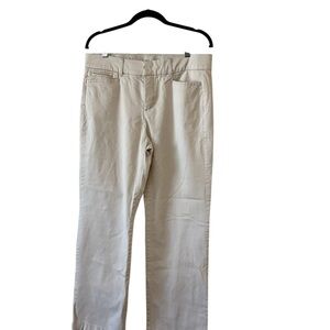 Khaki flat front stretch bootcut paints with comfort band waist